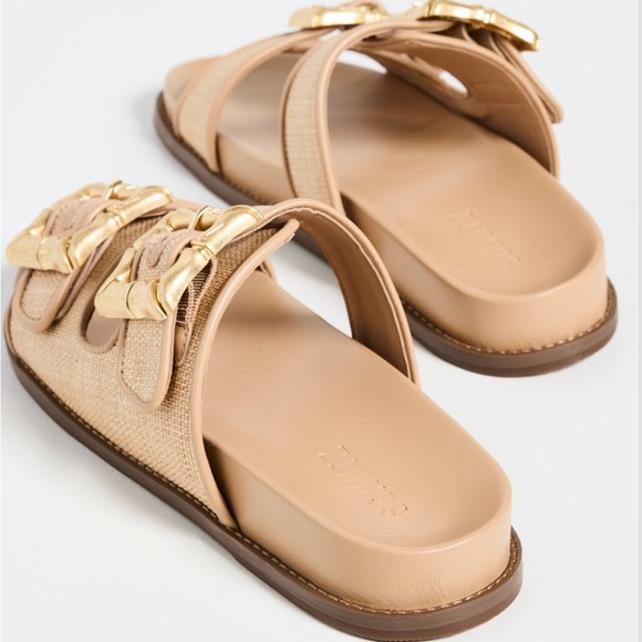 SCHUTZ Enola Natural Sporty Slide Sandals Women's Gold Buckle Sandals Size 8.5 - Picture 5 of 11